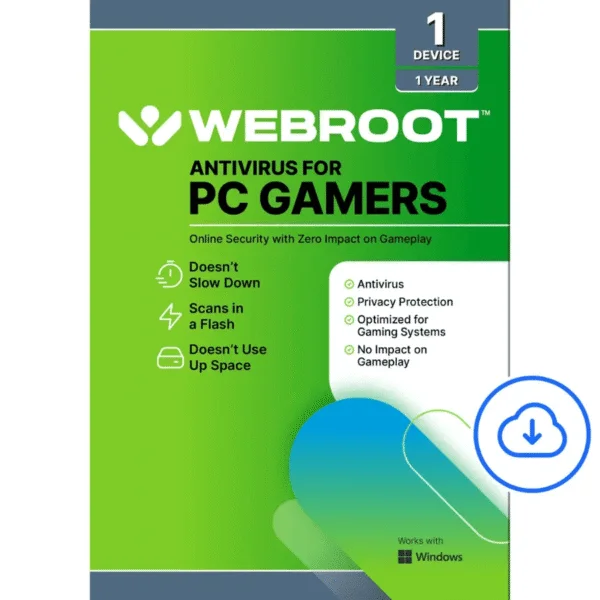 Webroot – Antivirus Protection and Internet Security for PC Gamers (1-Device) (1-Year Subscription)